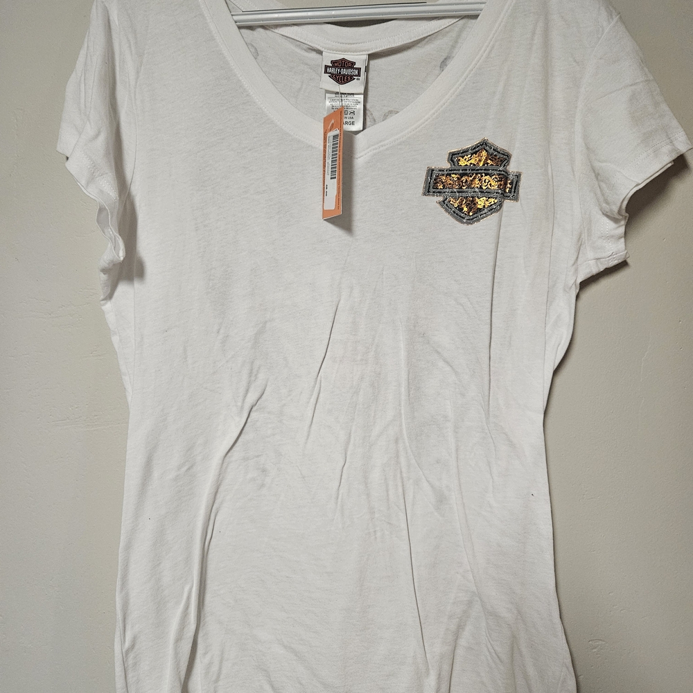 Harley-Davidson Women's White Tee with Gold Emblem